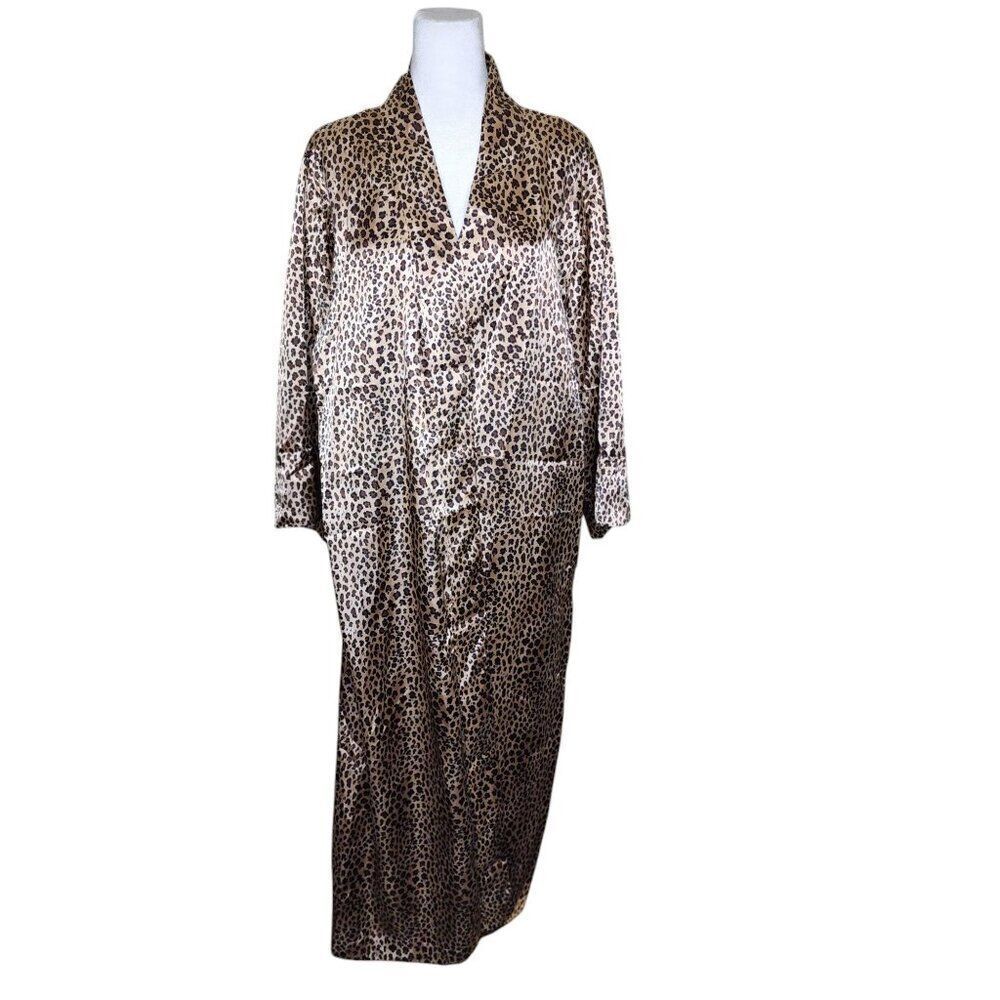 Natori Private Luxuries Robe Satin Animal Print Womens M Cheetah